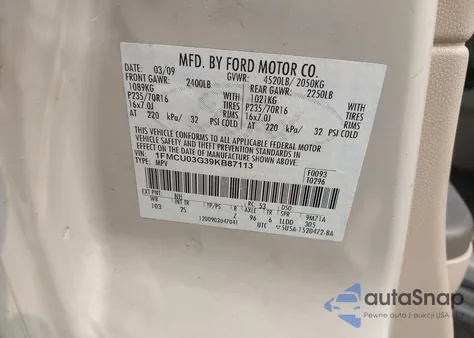 2009 Ford Escape Xlt from USA, damaged, VIN 1FMCU03G39KB87113